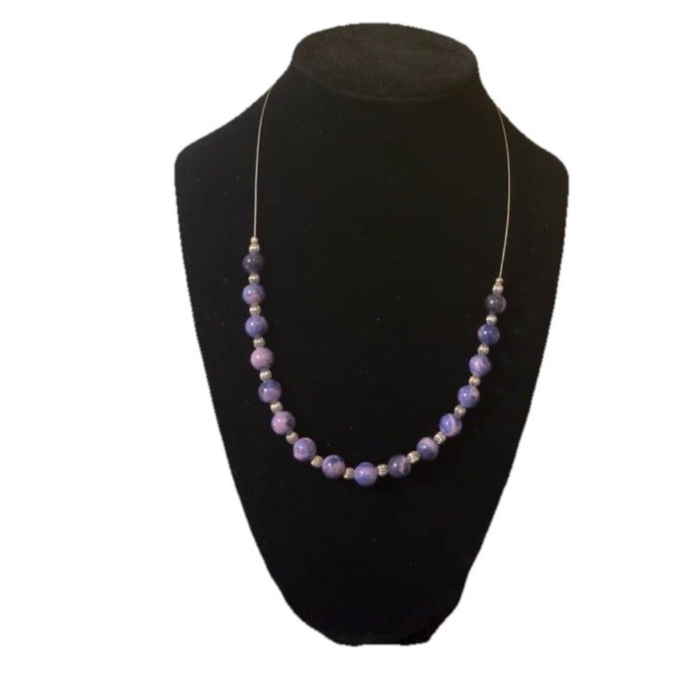 Sterling Silver 925 Necklace Blue Stone Beads Minimalist Vintage